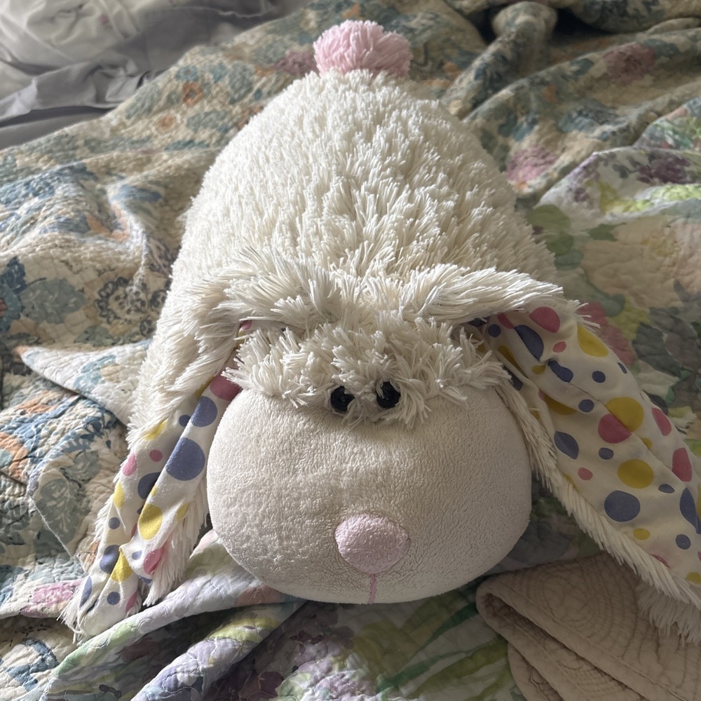 My Pillow Pet Bunny Rabbit 2011 White With Polka Dot Ears Light Pink 19" VTG - Picture 1 of 9